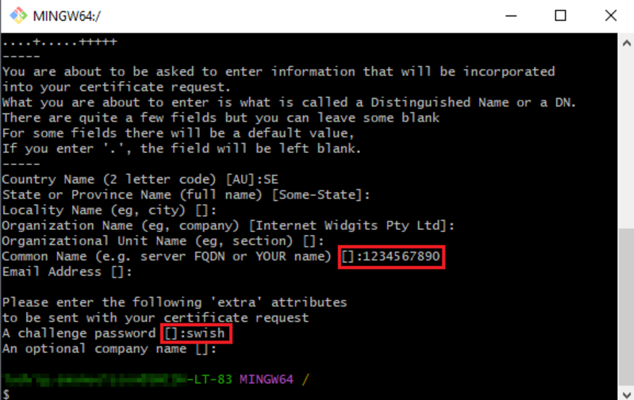 Certificate information entry